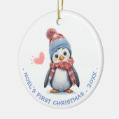 Schattigee rode sjaal pinguïn | Baby's eerste kers Keramisch Ornament (Links)