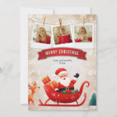 Schattigee rode slee kerstman foto kerst feestdagenkaart (Voorkant)
