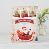 Schattigee rode slee kerstman foto kerst feestdagenkaart (Staand voorkant)