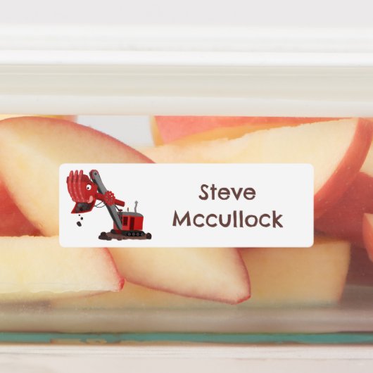 Schattigee rode stoomshovel graafmachine cartoon g labels (Aangebracht)