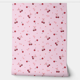 Schattigee rode strikken kersen harten op roze behang