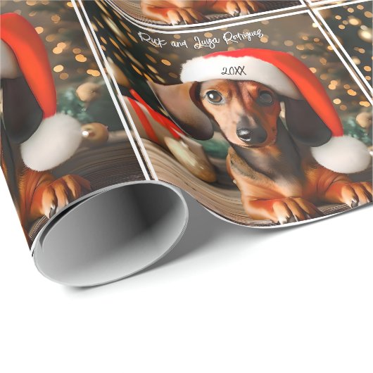 Schattigee Rode Tachshund Puppy met Santa Hat Cadeaupapier (Rol Hoek)