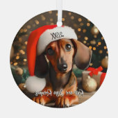 Schattigee Rode Tachshund Puppy met Santa Hat Glas Ornament (Achterkant)
