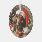 Schattigee Rode Tachshund Puppy met Santa Hat Glas Ornament (Voorkant links)