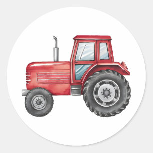 Schattigee Rode Tractor Boerderij Waterverf Kinder Ronde Sticker