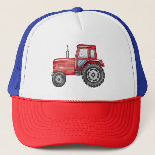 Schattigee Rode Tractor Boerderij Waterverf Kinder Trucker Pet