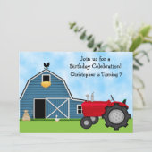 Schattigee rode tractor en Blue Barn Boerderij ver Kaart (Staand voorkant)