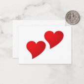 Schattigee rode twee harten minimalistische Valent Notitiekaartje (Voorkant / Achterkant in situ)