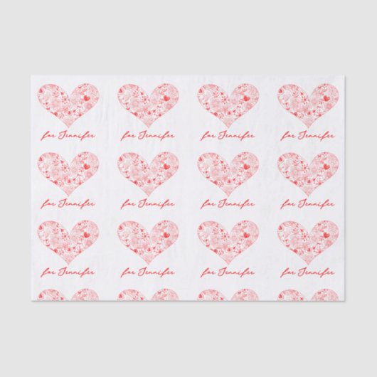 Schattigee Rode Valentijnsdag Bloemen Hart Aangepa Tissuepapier (Voorkant)