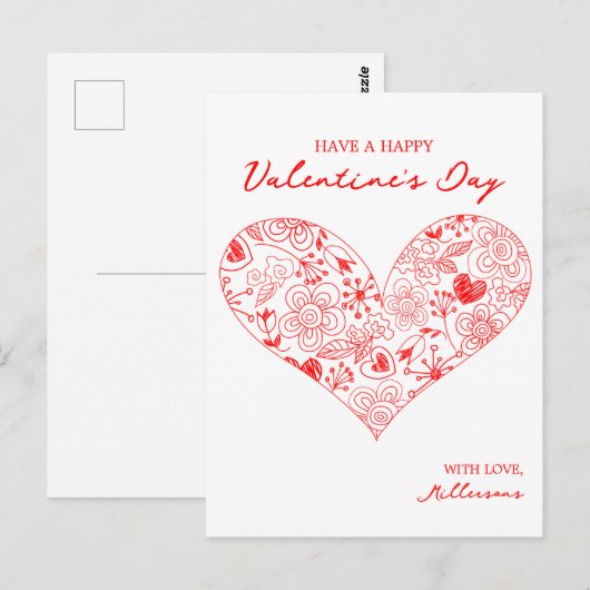 Schattigee Rode Valentijnsdag Bloemen Hart Familie Briefkaart (Voorkant / Achterkant)