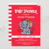 Schattigee Rode Vector Meisje Olifant Baby shower Kaart (Voorkant / Achterkant)