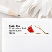 Schattigee rode vogel op boomtak retour adreslabel etiket (Insitu)