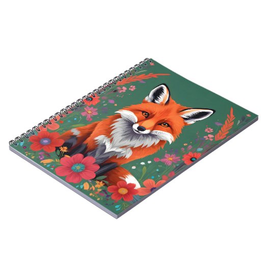 Schattigee rode vos en bloemetjes notitieboek (Linkerzijde)