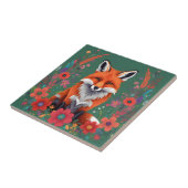 Schattigee rode vos en bloemetjes tegeltje (Zijkant)