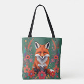 Schattigee rode vos en bloemetjes tote bag (Achterkant)