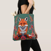 Schattigee rode vos en bloemetjes tote bag (Dichtbij)