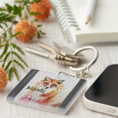 Schattigee rode vos grillige Waterverf meisjes Sleutelhanger (Voorkant Rechts)