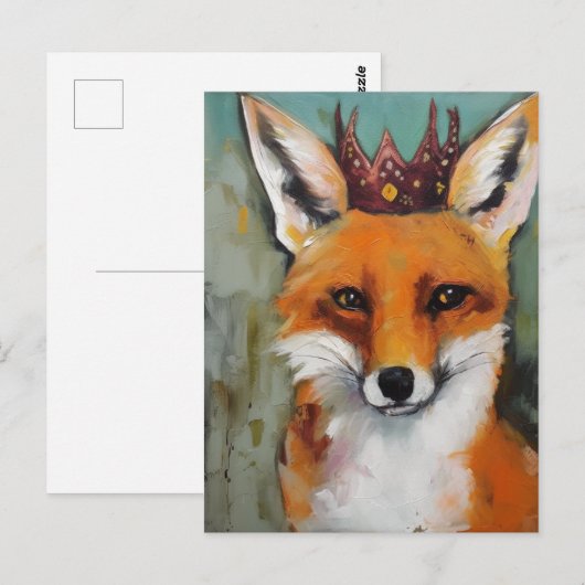 Schattigee rode vos in een kroon briefkaart (Voorkant / Achterkant)