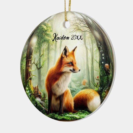 Schattigee rode vos in sneeuwbol keramisch ornament (Links)