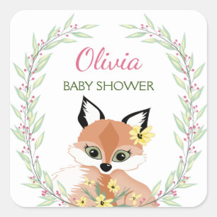 Schattigee rode vos meisje baby shower vierkante sticker