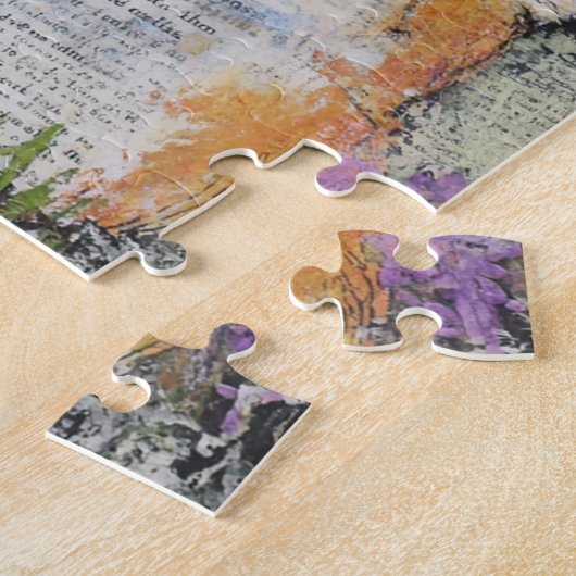 Schattigee rode vos paarse bloemen gemengde media legpuzzel (Zijkant)