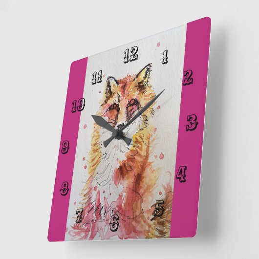 Schattigee Rode Vos Waterverf Kinderkamer Klok (Hoek)
