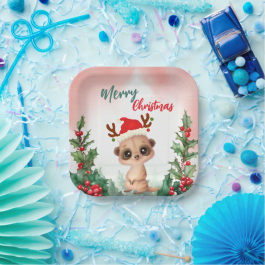 Schattigee Rode Vrolijk Kerstfeest Kashmir Kerstfe Papieren Bordje (Feest)