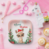 Schattigee Rode Vrolijk Kerstfeest Kashmir Kerstfe Papieren Bordje (Feest)