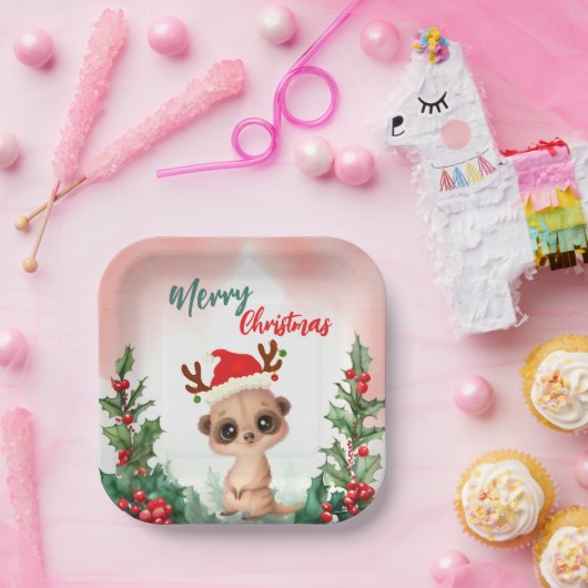 Schattigee Rode Vrolijk Kerstfeest Kashmir Kerstfe Papieren Bordje (Feest)