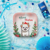 Schattigee Rode Vrolijke Kersthond Puppy Santa Xma Papieren Bordje (Feest)