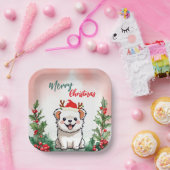 Schattigee Rode Vrolijke Kersthond Puppy Santa Xma Papieren Bordje (Feest)