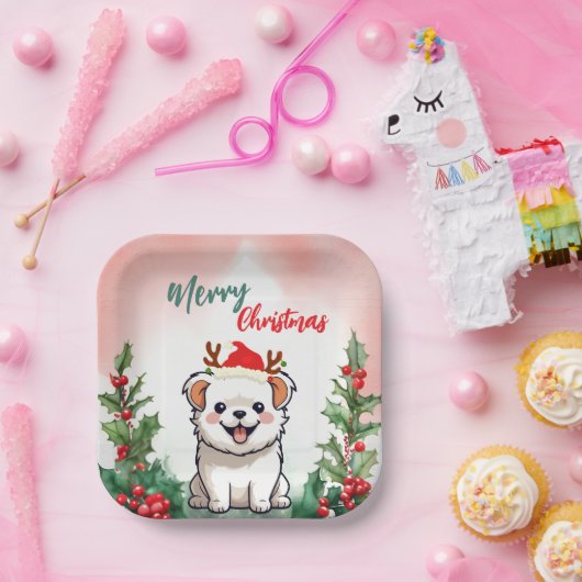 Schattigee Rode Vrolijke Kersthond Puppy Santa Xma Papieren Bordje (Feest)