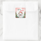 Schattigee Rode Vrolijke Kersthond Puppy Santa Xma Vierkante Sticker (Tas)
