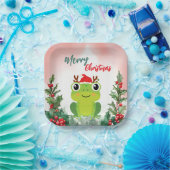 Schattigee Rode Vrolijke Kerstkikker Kerstfeest Papieren Bordje (Feest)