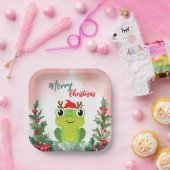 Schattigee Rode Vrolijke Kerstkikker Kerstfeest Papieren Bordje (Feest)