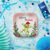 Schattigee Rode Vrolijke Kerstkikker Kerstfeest Papieren Bordje (Feest)