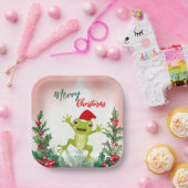 Schattigee Rode Vrolijke Kerstkikker Kerstfeest Papieren Bordje (Feest)