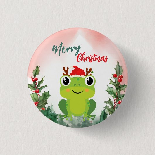 Schattigee Rode Vrolijke Kerstkikker Kerstfeest Ronde Button 3,2 Cm (Voorkant)