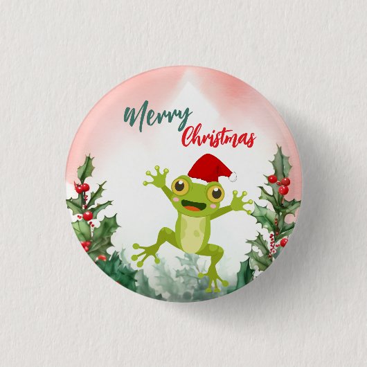 Schattigee Rode Vrolijke Kerstkikker Kerstfeest Ronde Button 3,2 Cm (Voorkant)