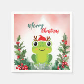 Schattigee Rode Vrolijke Kerstkikker Kerstfeest Servet (Voorkant)