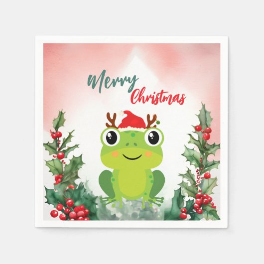 Schattigee Rode Vrolijke Kerstkikker Kerstfeest Servet (Voorkant)