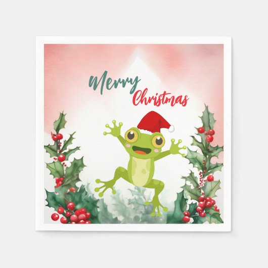 Schattigee Rode Vrolijke Kerstkikker Kerstfeest Servet (Voorkant)