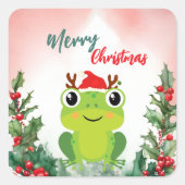 Schattigee Rode Vrolijke Kerstkikker Kerstfeest Vierkante Sticker (Voorkant)
