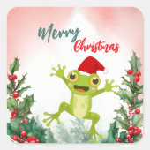 Schattigee Rode Vrolijke Kerstkikker Kerstfeest Vierkante Sticker (Voorkant)