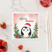 Schattigee Rode Vrolijke Kerstpinguïn Kerstfeest K Servet (Insitu)