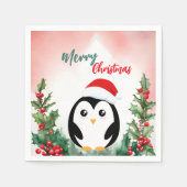 Schattigee Rode Vrolijke Kerstpinguïn Kerstfeest K Servet (Voorkant)