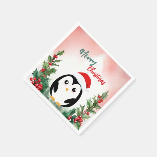 Schattigee Rode Vrolijke Kerstpinguïn Kerstfeest K Servet (Hoek)