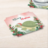 Schattigee Rode Vrolijke Kerstschildpad Kerstfeest Kartonnen Onderzetters (Gekanteld)