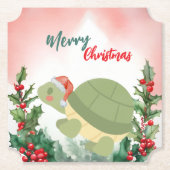 Schattigee Rode Vrolijke Kerstschildpad Kerstfeest Kartonnen Onderzetters (Voorkant)