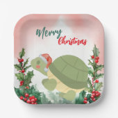 Schattigee Rode Vrolijke Kerstschildpad Kerstfeest Papieren Bordje (Voorkant)